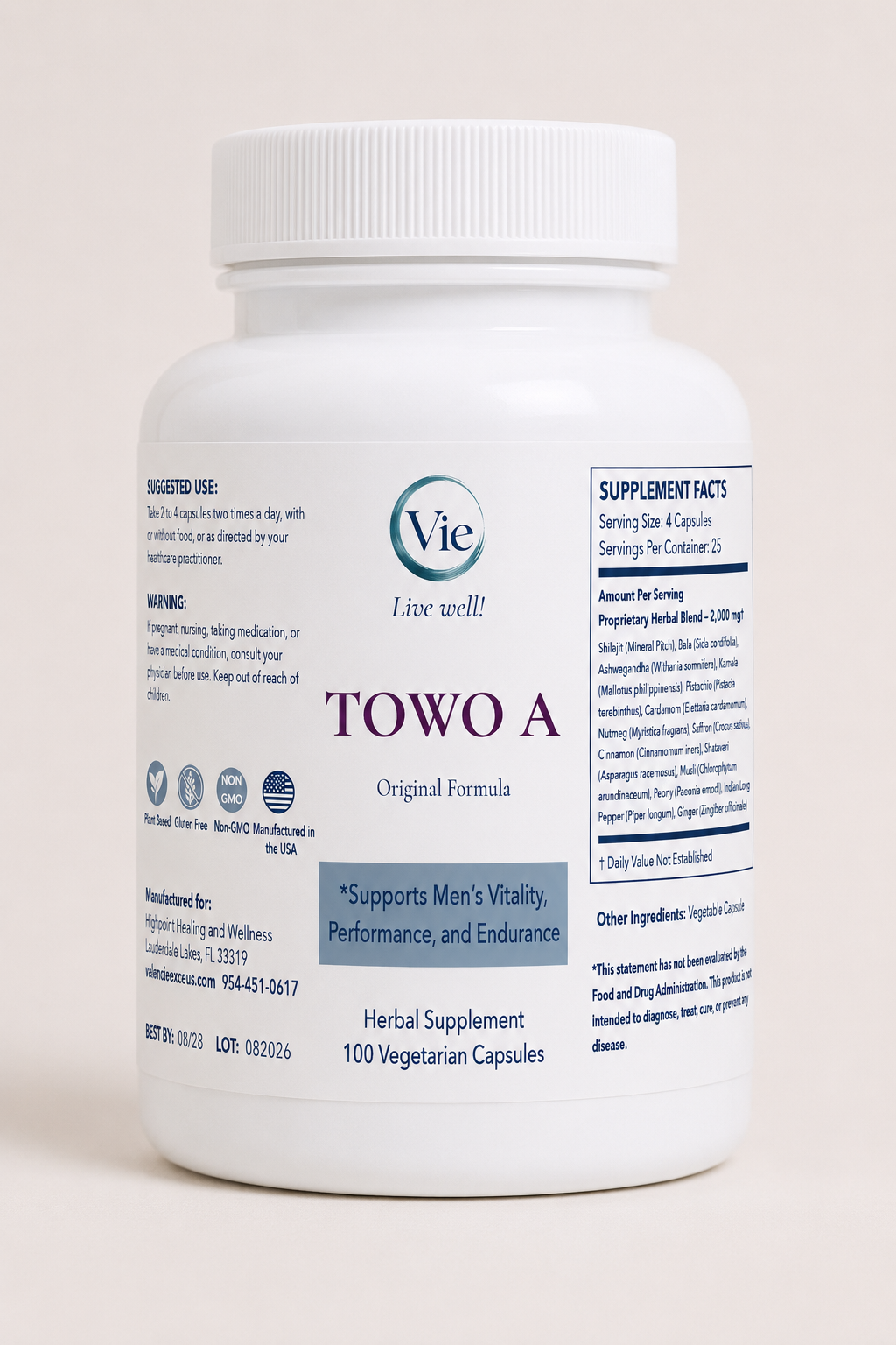 Towo A Male Vitality Formula bottle, wholesale case of 12