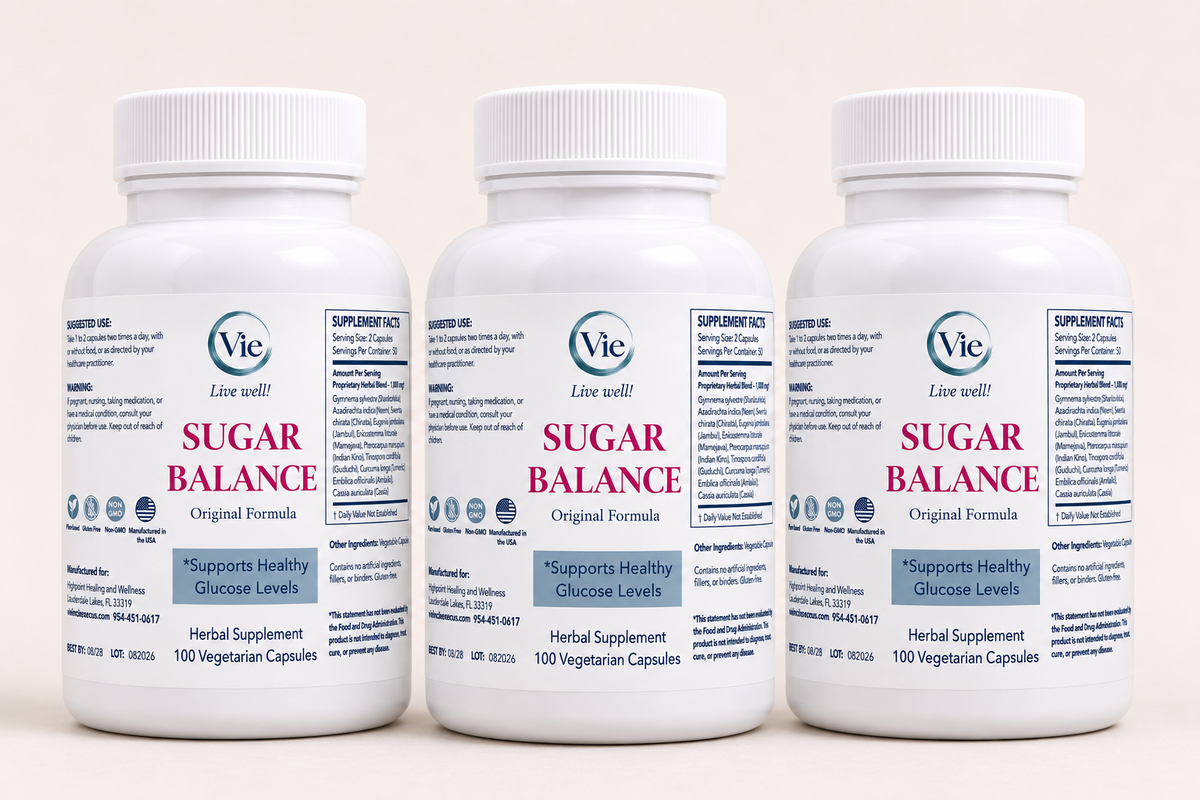 Sugar Balance herbal supplement, three bottles