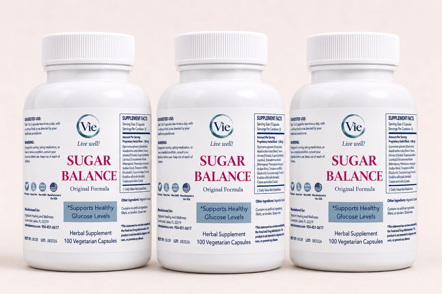 Sugar Balance herbal supplement, three bottles