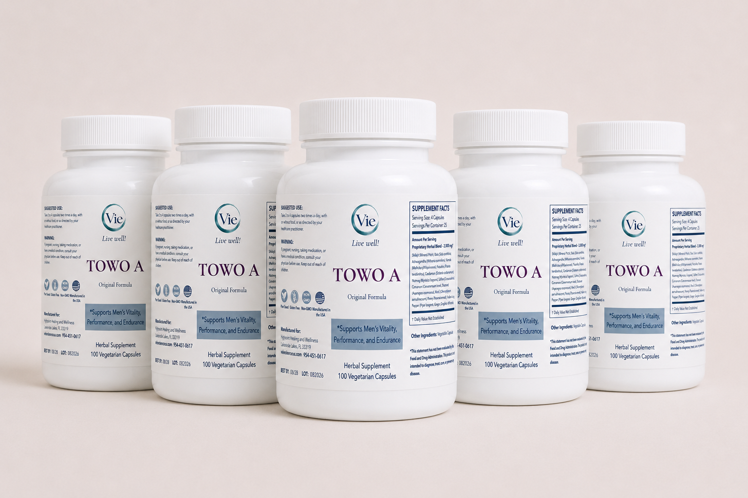 Towo A herbal supplement, five bottles