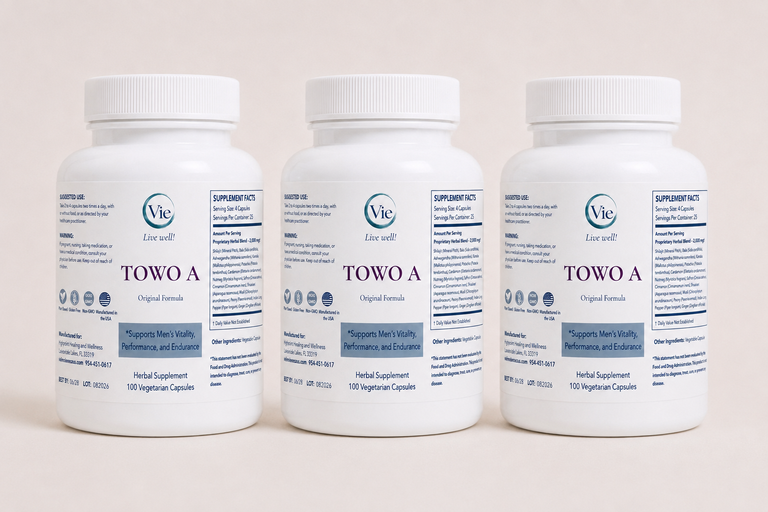 Towo A herbal supplement, three bottles