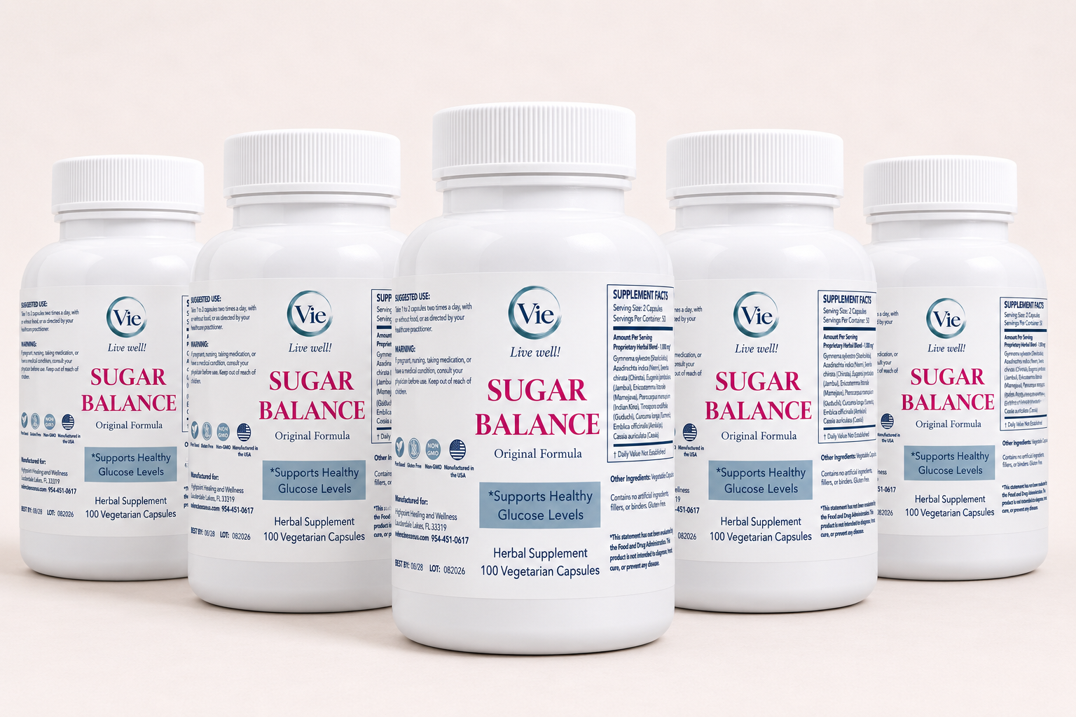 Sugar Balance herbal supplement, five bottles